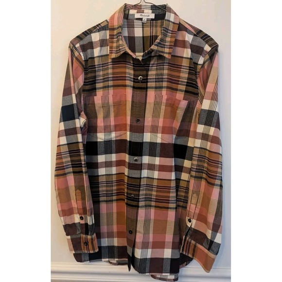 Madewell Classic Exboyfriend Shirt Plaid Dried Coral Size M Hiking Gorpcore - Picture 3 of 6